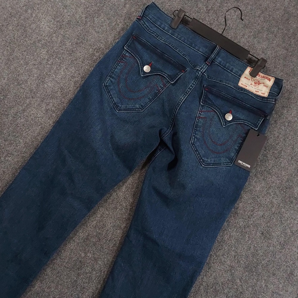 True Religion Ricky SN Flap Relaxed Straight Jeans‎ Mens 32x34 Blue Dark Wash